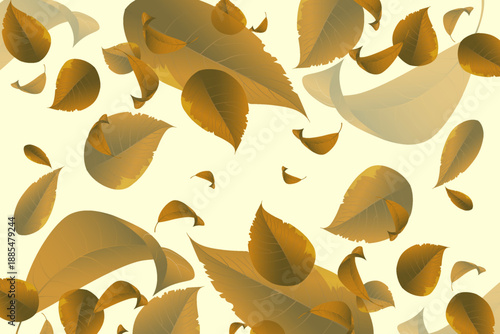 Falling autumn leaves composition with warm yellow tones.