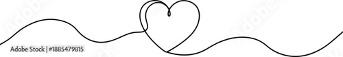 Simple, continuous line art of a heart shape emerging from a gentle wave, symbolizing love and emotional flow in a minimalist style.