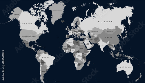 World map. Grey modern vector map. Silhouette map