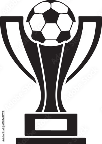 Soccer championship trophy vector icon, black silhouette symbolizing football victory and sports success