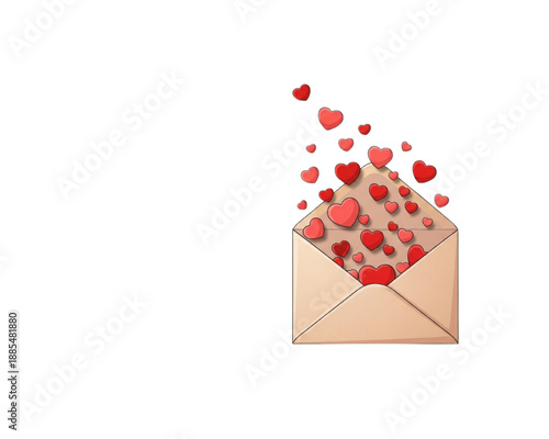 Open Envelope with Flying Red Hearts, Love Letter Message and Valentine Day Greeting Concept, Minimal Cute Flat Vector Illustration with Copy Space Isolated on White
