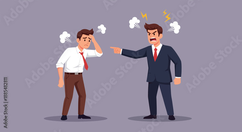 Angry Boss Yelling at Frustrated Employee in Office Conflict Illustration 