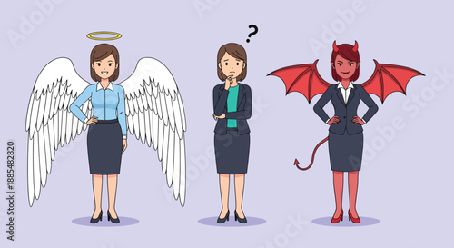 Angel Devil Woman Decision Dilemma Business Concept.