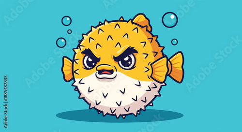 Angry Pufferfish Cartoon Character Vector.