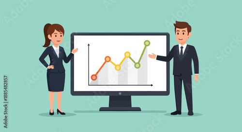Business People Analyzing Financial Growth Chart on Computer Screen.