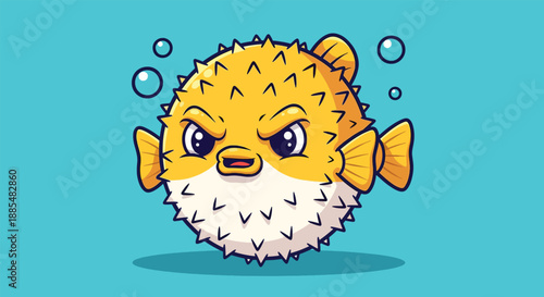 Angry Pufferfish Cartoon Character Illustration.