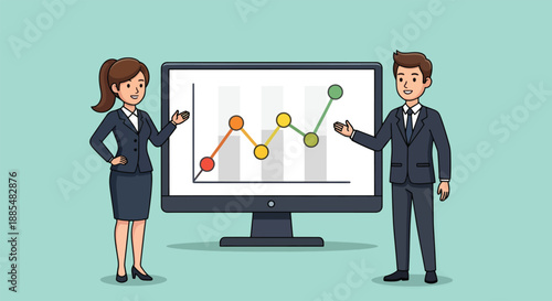 Business Professionals Analyzing Growth Chart on Computer Screen.