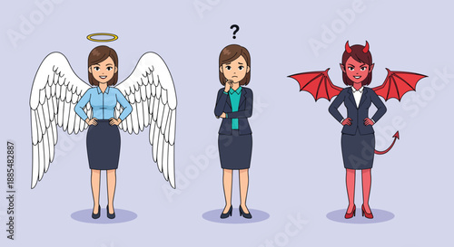 Businesswoman Dilemma Angel Devil Choice Decision Making.