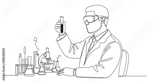 Scientist Examining Test Tube Contents Carefully.