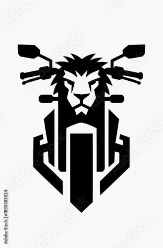 Bold graphic fusion of a powerful lion's face and a classic motorcycle silhouette, conveying themes of courage, speed, and independence in a striking modern design