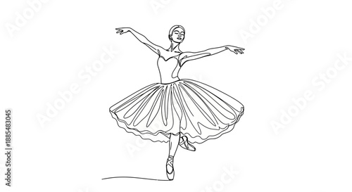 Ballerina Dancing on One Leg in Skirt.