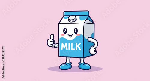 Cute Milk Carton Character Giving Thumbs Up Vector.