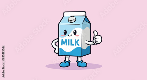 Cute Milk Carton Character Giving Thumbs Up Illustration.