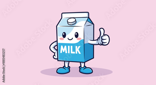 Cute Milk Carton Character Giving Thumbs Up.
