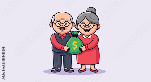 Elderly Couple Holding Bag of Money.