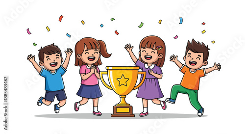 Happy Children Celebrating a Trophy Victory.