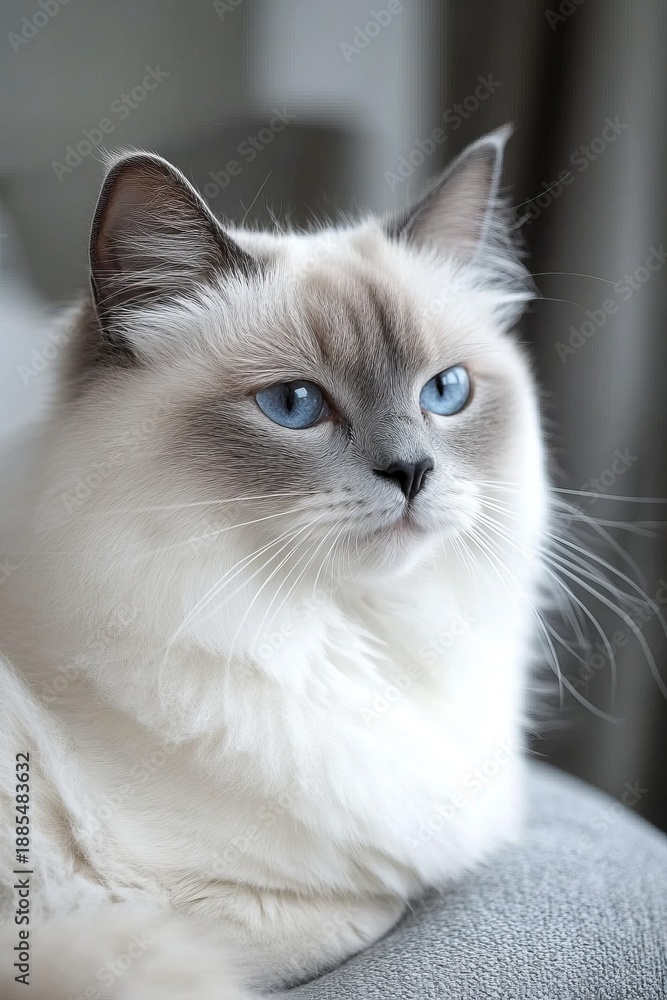 Obraz premium Elegant Himalayan Cat Portrait with Striking Blue Eyes, Luxurious Fur, and a Calm Expression.