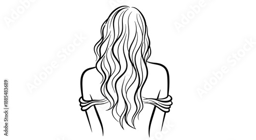 Woman with long wavy hair illustration.