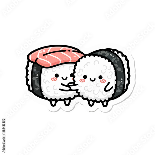 Cute sushi rolls with happy faces in a playful food illustration