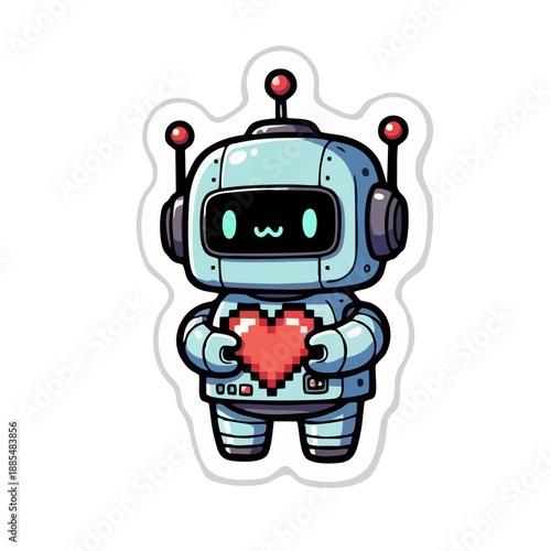 Cute robot holding heart with love and affection