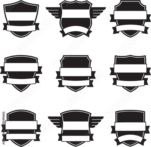 Shield badge logo set. vintage heraldic emblems. crest and label design.