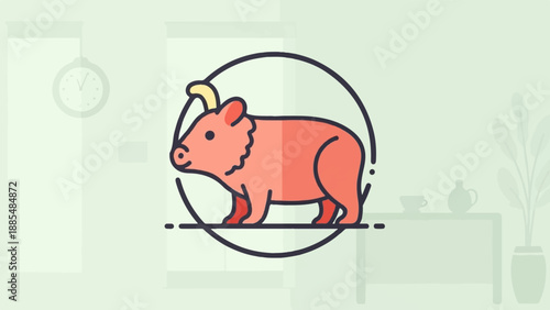 Adorable cartoon wombat inside a circle on a light green background
