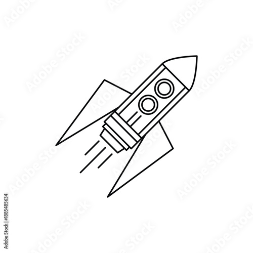 Illustration of a flying rocket, booster, rocket icon in line