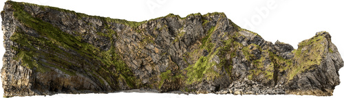 Isolated Rocky Cliff with Moss and Grass – Natural Rock Formation Cutout, 3d render