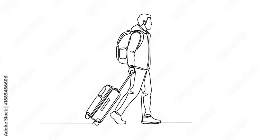 Obraz premium Man with Backpack and Suitcase Walking.
