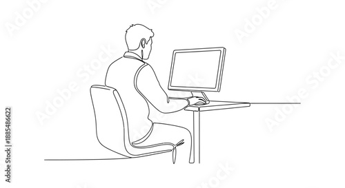 Man Sitting on Chair Using Computer.