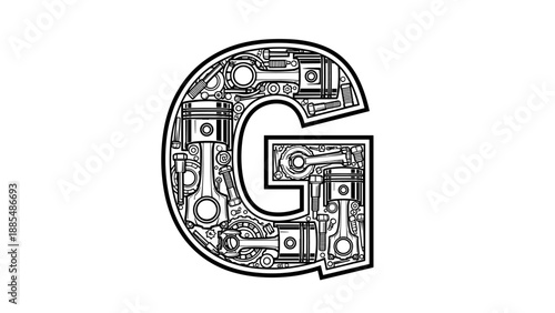 G Letter Engine Parts - Mechanical Alphabet Industrial Font.