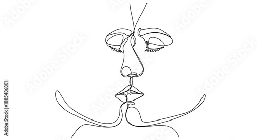 Line Art Human Face Closeup Portrait.