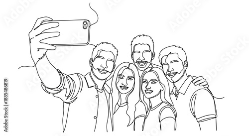 Group of Friends Taking Selfie Together.