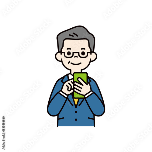 スマートフォンを操作する、中高年のビジネスマン・上司・社長の上半身ベクターイラスト素材