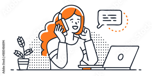Modern woman talking on phone, remote work business communication concept.