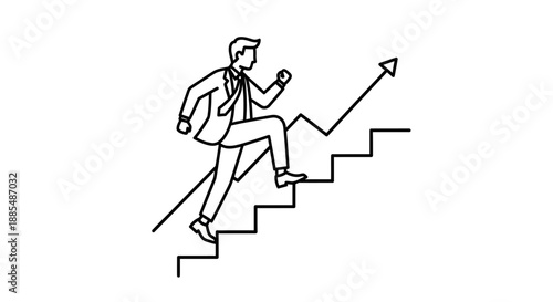 Man Running Up Stairs with Arrow.
