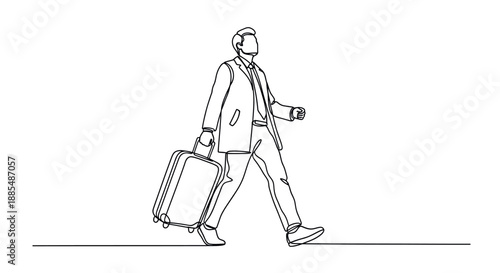Man Walking with Luggage and Face Mask.