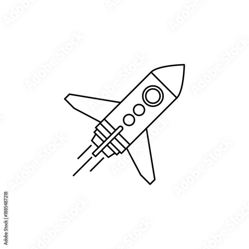 Illustration of a flying rocket, booster, rocket icon in line
