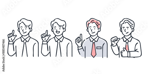 Diverse business people pointing upwards, presenting new ideas and concepts.