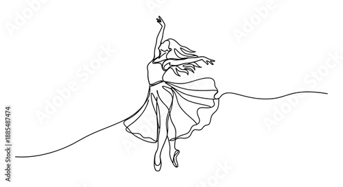 Woman Dancing Freely with Flowing Hair and Dress.