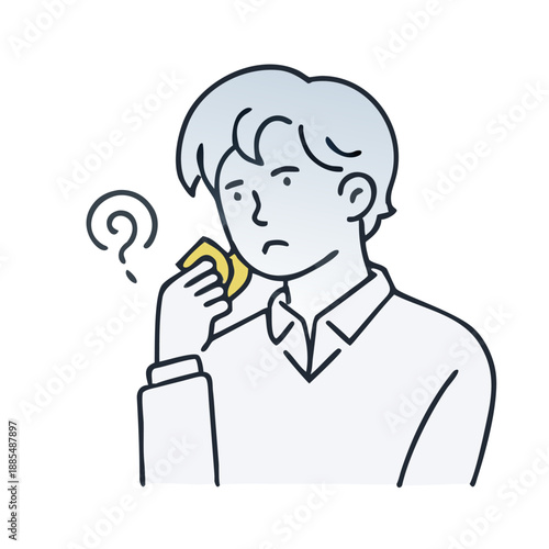 Confused man pondering a business challenge, seeking creative solutions.