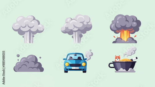 Cartoonish explosion effects and a car