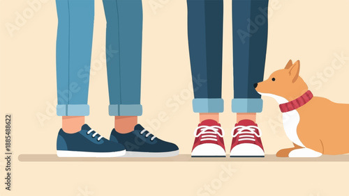 Casual fashion and a loyal dog companion in a simple illustration