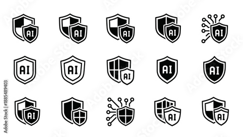 AI Shield Icons Security Protection Symbols.
