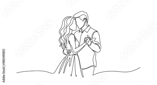 Couple Embracing in Simple Line Art Style.