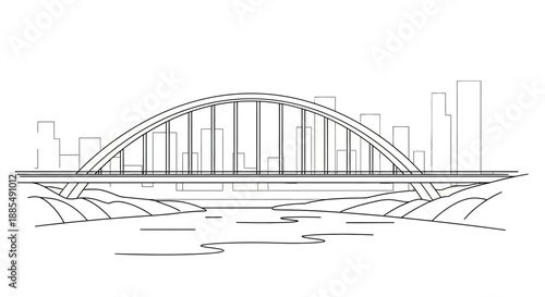 Arch Bridge Illustration Over Waterway.