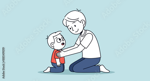 Mother Comforting Young Son with Big Ears.