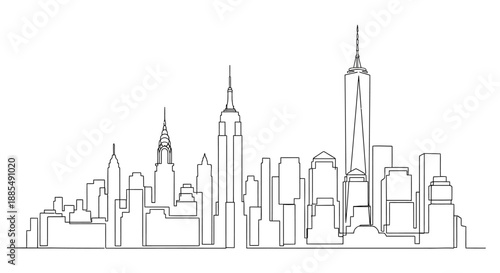 New York City Skyline Simple Line Art.