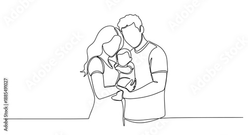 Family Portrait of Mother Father and Baby.