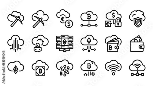 Cloud Computing Icons Set Black White.